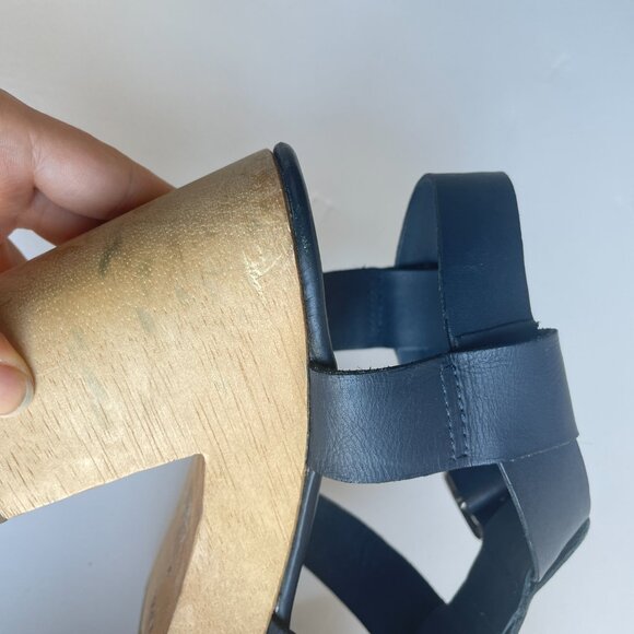 A.P.C. Navy Platform Sandals with Wood Block Heels - Picture 7 of 16